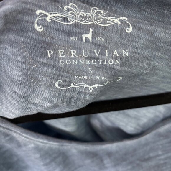 Peruvian Connection 100% Cotton Blue Heather Long Sleeve Laying Tee Size Small - Picture 2 of 6